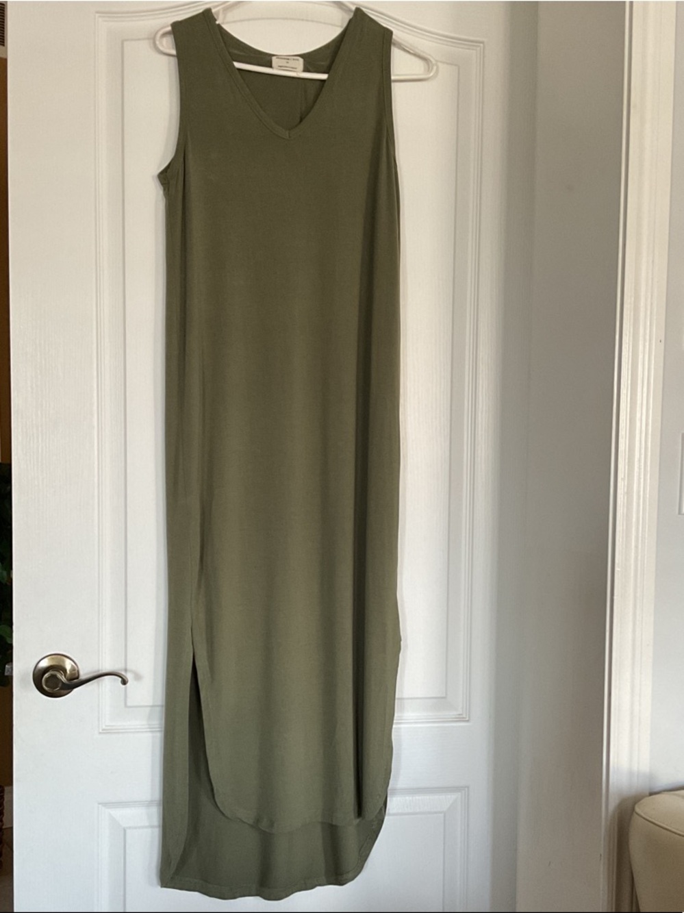 Jackson Rowe Olive Green Sleeveless Larch Dress double lined with Side Slit